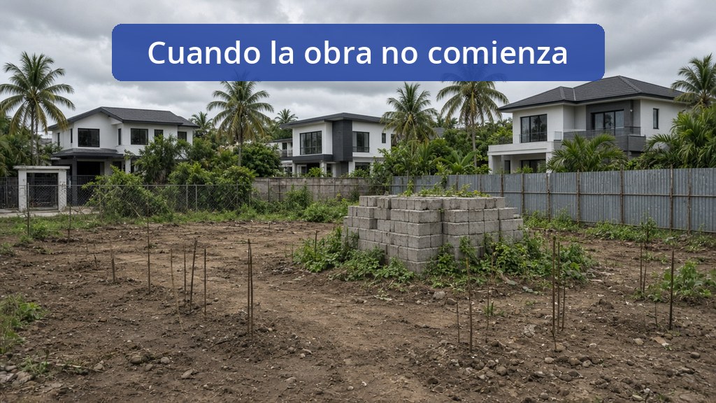 Terreno con bloques sin usar y varillas oxidadas: una obra de vivienda que no comenzó pese al anticipo